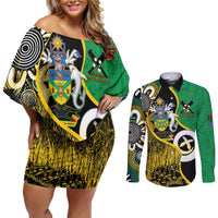Australian South Sea Islanders National Recognition Day Couples Matching Off Shoulder Short Dress and Long Sleeve Button Shirt Solomon Islands And Vanuatu Culture LT14 Black - Polynesian Pride
