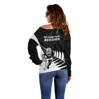New Zealand Silver Fern Rugby Off Shoulder Sweater All Black Go Champions Maori Pattern LT14 - Polynesian Pride