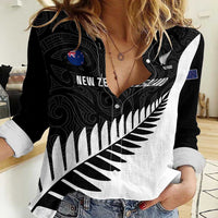Personalised New Zealand Silver Fern Rugby Women Casual Shirt All Black Go Champions Maori Pattern LT14 Female Black - Polynesian Pride