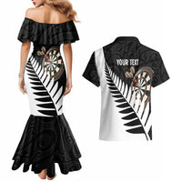 Personalised New Zealand Darts Couples Matching Mermaid Dress and Hawaiian Shirt Silver Fern Aotearoa Maori Pattern LT14 - Polynesian Pride