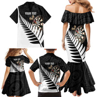 Personalised New Zealand Darts Family Matching Mermaid Dress and Hawaiian Shirt Silver Fern Aotearoa Maori Pattern LT14 - Polynesian Pride