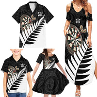 Personalised New Zealand Darts Family Matching Summer Maxi Dress and Hawaiian Shirt Silver Fern Aotearoa Maori Pattern LT14 - Polynesian Pride