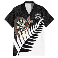 Personalised New Zealand Darts Family Matching Summer Maxi Dress and Hawaiian Shirt Silver Fern Aotearoa Maori Pattern LT14 Dad's Shirt - Short Sleeve Black - Polynesian Pride