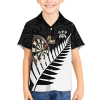 Personalised New Zealand Darts Family Matching Summer Maxi Dress and Hawaiian Shirt Silver Fern Aotearoa Maori Pattern LT14 Son's Shirt Black - Polynesian Pride