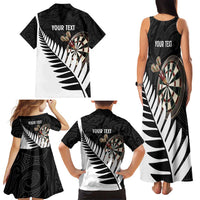 Personalised New Zealand Darts Family Matching Tank Maxi Dress and Hawaiian Shirt Silver Fern Aotearoa Maori Pattern LT14 - Polynesian Pride