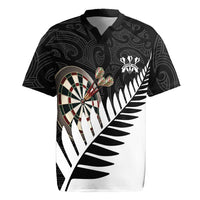 Personalised New Zealand Darts Rugby Jersey Silver Fern Aotearoa Maori Pattern LT14 Black - Polynesian Pride
