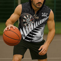 Personalised New Zealand Darts Sleeveless Zip Hoodie Silver Fern Aotearoa Maori Pattern - Polynesian Pride