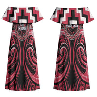 Aotearoa Ngai Te Rangi Personalised Couples Matching Off Shoulder Maxi Dress and Long Sleeve Button Shirt Maori Iwi Poutama Puhoro Tattoo LT14 - Polynesian Pride