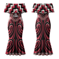 Aotearoa Ngai Te Rangi Personalised Family Matching Mermaid Dress and Hawaiian Shirt Maori Iwi Poutama Puhoro Tattoo LT14 Mom's Dress Red - Polynesian Pride