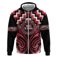 Aotearoa Ngai Te Rangi Personalised Zip Hoodie Maori Iwi Poutama Puhoro Tattoo LT14 Zip Hoodie Red - Polynesian Pride