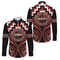 Aotearoa Tapuika Personalised Family Matching Mermaid Dress and Hawaiian Shirt Maori Iwi Poutama Puhoro Tattoo LT14 Dad's Shirt - Long Sleeve Red - Polynesian Pride