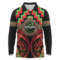 Aotearoa Ngati Maru Personalised Long Sleeve Polo Shirt Maori Iwi Poutama Puhoro Tattoo LT14 Red - Polynesian Pride