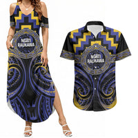 Aotearoa Ngati Raukawa Personalised Couples Matching Summer Maxi Dress and Hawaiian Shirt Maori Iwi Poutama Puhoro Tattoo LT14 Blue - Polynesian Pride