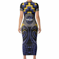 Aotearoa Ngati Raukawa Personalised Short Sleeve Bodycon Dress Maori Iwi Poutama Puhoro Tattoo LT14 - Polynesian Pride