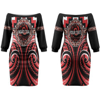 Aotearoa Ngati Toa Personalised Couples Matching Off The Shoulder Long Sleeve Dress and Long Sleeve Button Shirt Maori Iwi Poutama Puhoro Tattoo LT14 - Polynesian Pride