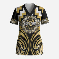 Aotearoa Ngati Tama Personalised Scrub Top Maori Iwi Poutama Puhoro Tattoo LT14 Adult Yellow - Polynesian Pride