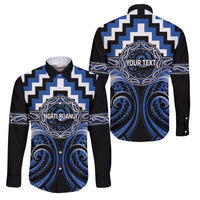 Aotearoa Ngati Ruanui Personalised Family Matching Off The Shoulder Long Sleeve Dress and Hawaiian Shirt Maori Iwi Poutama Puhoro Tattoo LT14 Dad's Shirt - Long Sleeve Blue - Polynesian Pride