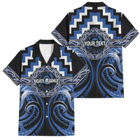 Aotearoa Ngati Ruanui Personalised Family Matching Short Sleeve Bodycon Dress and Hawaiian Shirt Maori Iwi Poutama Puhoro Tattoo LT14 Dad's Shirt - Short Sleeve Blue - Polynesian Pride