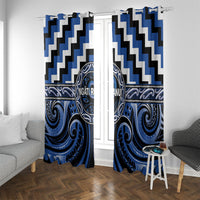 Aotearoa Ngati Ruanui Window Curtain Maori Iwi Poutama Puhoro Tattoo LT14 With Grommets Blue - Polynesian Pride