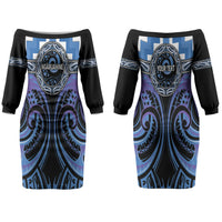 Aotearoa Ngaruahine Personalised Couples Matching Off The Shoulder Long Sleeve Dress and Long Sleeve Button Shirt Maori Iwi Poutama Puhoro Tattoo LT14 - Polynesian Pride