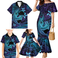 Nukuoro Atoll Family Matching Mermaid Dress and Hawaiian Shirt Polynesian Shark Tattoo Purple Gradient Vibes LT14 - Polynesian Pride