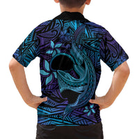 Nukuoro Atoll Family Matching Off The Shoulder Long Sleeve Dress and Hawaiian Shirt Polynesian Shark Tattoo Purple Gradient Vibes LT14 - Polynesian Pride