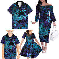 Nukuoro Atoll Family Matching Off The Shoulder Long Sleeve Dress and Hawaiian Shirt Polynesian Shark Tattoo Purple Gradient Vibes LT14 - Polynesian Pride