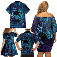 Nukuoro Atoll Family Matching Off Shoulder Short Dress and Hawaiian Shirt Polynesian Shark Tattoo Purple Gradient Vibes LT14 - Polynesian Pride