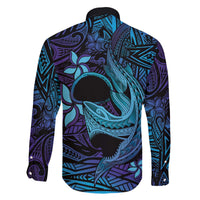 Nukuoro Atoll Family Matching Off Shoulder Short Dress and Hawaiian Shirt Polynesian Shark Tattoo Purple Gradient Vibes LT14 - Polynesian Pride