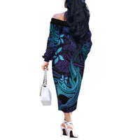 Nukuoro Atoll Off The Shoulder Long Sleeve Dress Polynesian Shark Tattoo Purple Gradient Vibes LT14 - Polynesian Pride