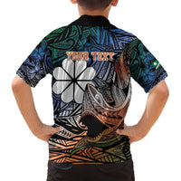 Personalised Kwajalein Atoll Family Matching Off The Shoulder Long Sleeve Dress and Hawaiian Shirt Polynesian Shark Tattoo Gradient Vibes LT14 - Polynesian Pride