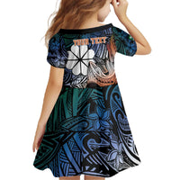 Personalised Kwajalein Atoll Family Matching Off The Shoulder Long Sleeve Dress and Hawaiian Shirt Polynesian Shark Tattoo Gradient Vibes LT14 - Polynesian Pride