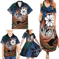 Personalised Kwajalein Atoll Family Matching Summer Maxi Dress and Hawaiian Shirt Polynesian Shark Tattoo Gradient Vibes LT14 - Polynesian Pride