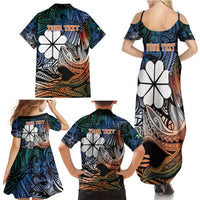 Personalised Kwajalein Atoll Family Matching Summer Maxi Dress and Hawaiian Shirt Polynesian Shark Tattoo Gradient Vibes LT14 - Polynesian Pride
