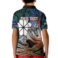Personalised Kwajalein Atoll Kid Polo Shirt Polynesian Shark Tattoo Gradient Vibes