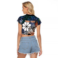 Personalised Kwajalein Atoll Raglan Cropped T Shirt Polynesian Shark Tattoo Gradient Vibes