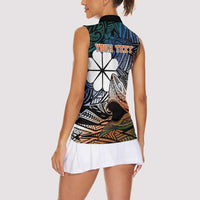 Personalised Kwajalein Atoll Women Sleeveless Polo Shirt Polynesian Shark Tattoo Gradient Vibes
