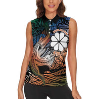 Personalised Kwajalein Atoll Women Sleeveless Polo Shirt Polynesian Shark Tattoo Gradient Vibes