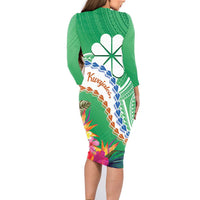Marshall Islands Kwajalein Atoll Family Matching Long Sleeve Bodycon Dress and Hawaiian Shirt Curves Polynesian Mix Tropical Flowers LT14 - Polynesian Pride