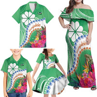 Marshall Islands Kwajalein Atoll Family Matching Off Shoulder Maxi Dress and Hawaiian Shirt Curves Polynesian Mix Tropical Flowers LT14 - Polynesian Pride