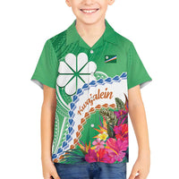 Marshall Islands Kwajalein Atoll Family Matching Summer Maxi Dress and Hawaiian Shirt Curves Polynesian Mix Tropical Flowers LT14 Son's Shirt Green - Polynesian Pride