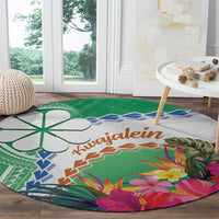 Marshall Islands Kwajalein Atoll Round Carpet Curves Polynesian Mix Tropical Flowers LT14 - Polynesian Pride