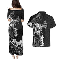 Black Hawaii Couples Matching Puletasi and Hawaiian Shirt Hammerhead Shark Tattoo Curve Polynesian - Polynesian Pride