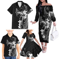 Black Hawaii Family Matching Off The Shoulder Long Sleeve Dress and Hawaiian Shirt Hammerhead Shark Tattoo Curve Polynesian LT14 - Polynesian Pride