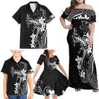 Black Hawaii Family Matching Off Shoulder Maxi Dress and Hawaiian Shirt Hammerhead Shark Tattoo Curve Polynesian LT14 - Polynesian Pride