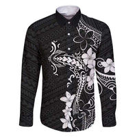 Black Hawaii Family Matching Off Shoulder Maxi Dress and Hawaiian Shirt Hammerhead Shark Tattoo Curve Polynesian LT14 Dad's Shirt - Long Sleeve Black - Polynesian Pride