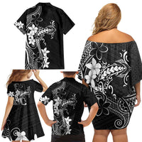 Black Hawaii Family Matching Off Shoulder Short Dress and Hawaiian Shirt Hammerhead Shark Tattoo Curve Polynesian LT14 - Polynesian Pride