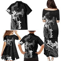 Black Hawaii Family Matching Puletasi and Hawaiian Shirt Hammerhead Shark Tattoo Curve Polynesian - Polynesian Pride