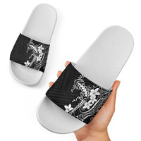 Black Hawaii Slide Sandals Hammerhead Shark Tattoo Curve Polynesian - Polynesian Pride