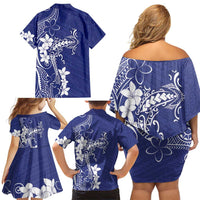 Blue Hawaii Family Matching Off Shoulder Short Dress and Hawaiian Shirt Hammerhead Shark Tattoo Curve Polynesian LT14 - Polynesian Pride